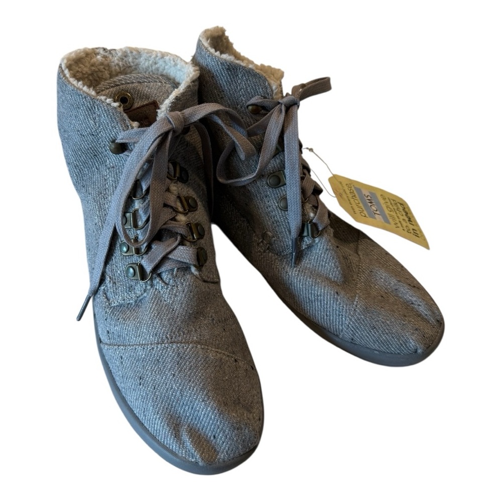 TOMS Botas Highlands Grey Wool Fleck Fleece Faux Shearling Boots Women’s 9 NWT - Picture 3 of 13